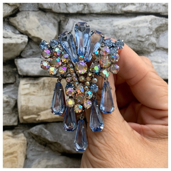 Verified Juliana D&E DeLizza Elster Floret Pentagon Rhinestones Brooch Earrings - Picture 7 of 16